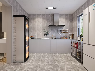 Modern kitchen range hood disinfection cabinet stainless steel console refrigerator cool bully sauce induction cooker combination 3d model