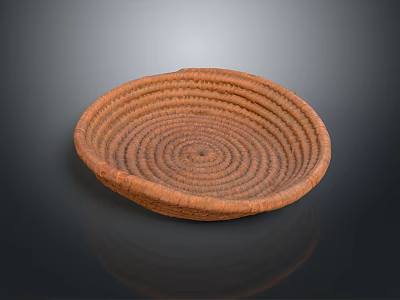 Brown Woven Basket Plate With Spiral Pattern For Home Decoration 3d model