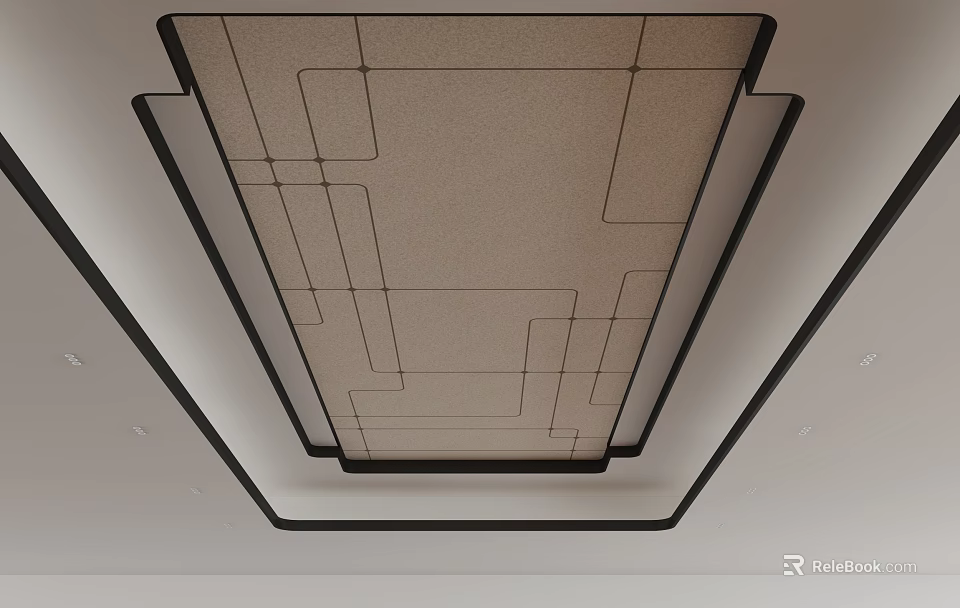 Modern Ceiling Design With Geometric Lines Black Borders And Light Colored Surface 3d model