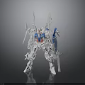 White And Blue Mecha Robot Model With Winged Armor And Weapon Parts
