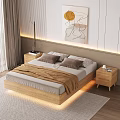 Modern Double Bed Interior Design With Wooden Frame Bedside Table Wall Art And Cozy Rug