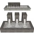 Decorative Outdoor Fountain with Stone Wall Square Columns and Flowing Water Basin