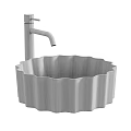 White Petal Shaped Washbasin with Black Faucet and Smooth Interior Design