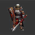3D Armored Knight Figure With Metallic Armor Red Sword And Detailed Shield