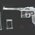 Black Pistol 3D Model with Two Magazines One Containing Bullets 3d model