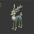 Blue Glowing Deer 3D Model With Antlers Spots And White Belly Standing On Gray Background