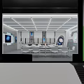 Modern Interactive Science Classroom With Aerospace Models Planet Decorations Curved LED Lights And Display Podiums 3d model
