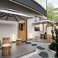 Tongxi Dessert Shop Wooden Signboard Exterior With Display Cases Green Plants And Outdoor Seating