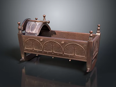 Ornate Antique Wooden Storage Chest With Carved Patterns And Decorative Knobs 3d model