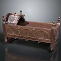 Ornate Antique Wooden Storage Chest With Carved Patterns And Decorative Knobs