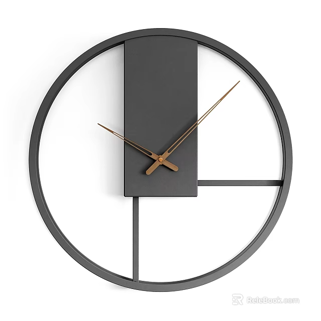 Modern Wall Clock With Black Circular Frame Vertical Rectangle And Golden Hands 3d model