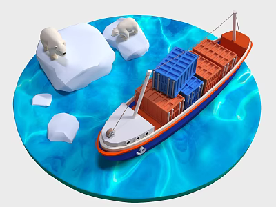 Luxury Yacht Sailing Through Blue Ocean With Icebergs And Polar Bears 3d model