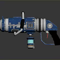 Futuristic Blue Blaster Weapon With Metallic Silver Components And Ergonomic Handle In Sci Fi Design 3d model