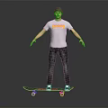 Man Wearing Gray Monsters T Shirt and Black Cap Standing on Skateboard