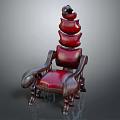 Vintage Red Leather Single Chair With Stacked Back Cushions And Wooden Armrests