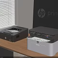 HP Office Printers Black And White Models On Wooden Office Desk For Workplace Use