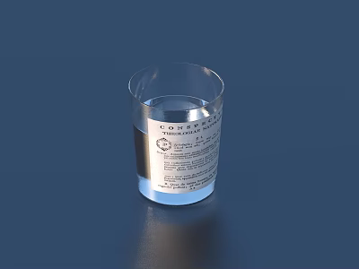 Transparent Wine Glass With Liquid Inside And Label On Dark Blue Background 3d model