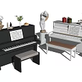 Black And White Pianos With Art Supplies Music Sheets Sculptures And Decorative Plants