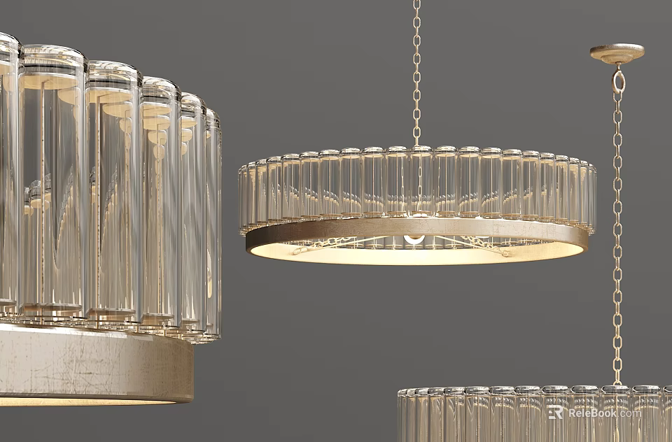 Elegant Hanging Crystal Chandelier With Transparent Glass Tubes And Metal Frame 3d model 