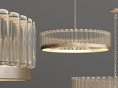 Elegant Hanging Crystal Chandelier With Transparent Glass Tubes And Metal Frame 3d model