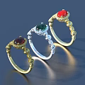 Stylish Gemstone Rings Featuring Red Green Burgundy Stones on Golden Silver Bands with Diamond Accents
