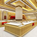 China Gold Luxury Jewelry Store Front With Golden Display Cases And Red Decor