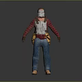 Game Movie Character Wearing White Mask Red Plaid Shirt Silver Armor and Yellow Tool Belt