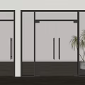 Modern Interior With Glass Doors Metal Frames And Potted Plant