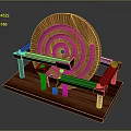 Intricate Wooden Decorative Circular Disc With Stand And Concentric Patterns 3d model