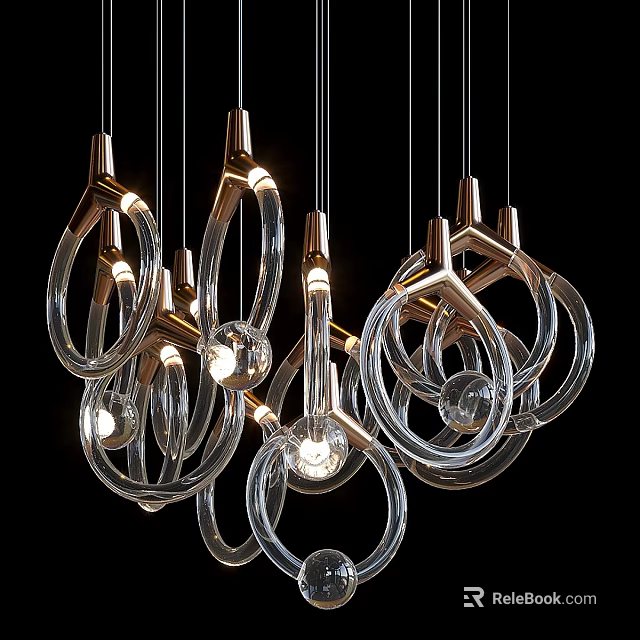 Modern Chandeliers With Transparent Glass Rings And Metal Frames Hanging Decorative Lighting 3d model 