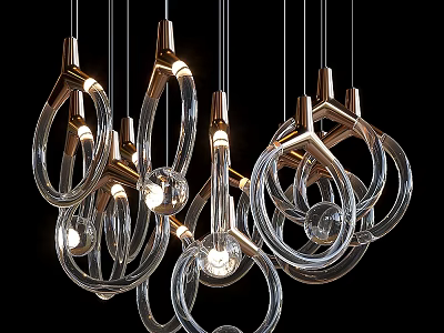 Modern Chandeliers With Transparent Glass Rings And Metal Frames Hanging Decorative Lighting 3d model
