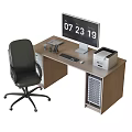 Modern Office Desk With Monitor Printer Keyboard Mouse Phone Drawers And Office Chair