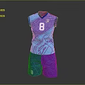 Blue Sleeveless Athletic Uniform With Number 8 And Patterned Shorts 3d model