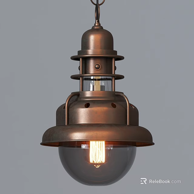 Copper Industrial Pendant Light Featuring Metallic Structure Glass Shade And Vintage Edison Bulb 3d model 