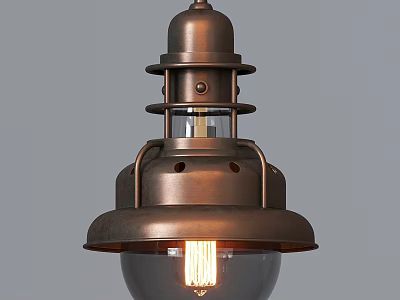 Copper Industrial Pendant Light Featuring Metallic Structure Glass Shade And Vintage Edison Bulb 3d model