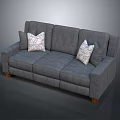Modern Gray Three Seater Sofa With Patterned Pillows And Wooden Legs 3d model