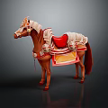 Character Mount Brown Horse Featuring Decorative Red Saddle And Ornate Gear