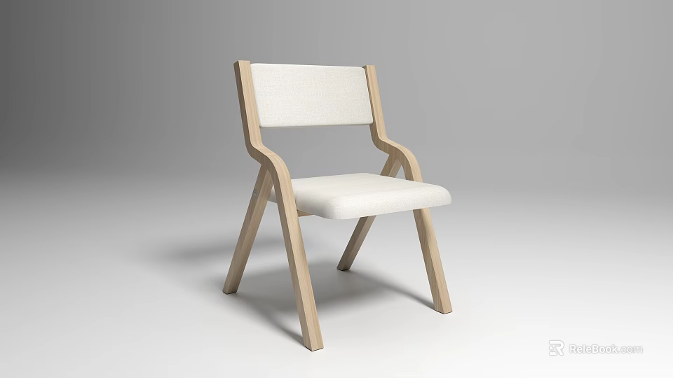 Modern Minimalist Single Chair With Light Wooden Frame And White Fabric 3d model 