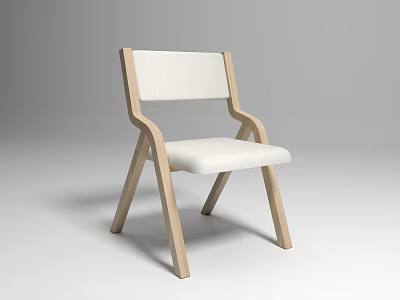 Modern Minimalist Single Chair With Light Wooden Frame And White Fabric 3d model