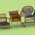 Stylish Leisure Chairs With Wooden Frames Leather Cushions And Cozy Throw Blanket