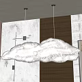 White Cloud Shaped Pendant Light in Modern Interior with Floral Painting and Decorative Wall