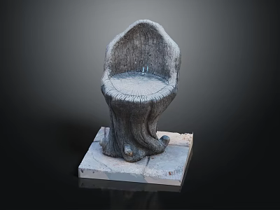 Natural Tree Stump Shaped Leisure Chair With Rustic Wood Texture And Stone Slab Base 3d model