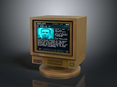 Vintage Electronic Computer Monitor With Retro Design Showing Screen Data And Person 3d model