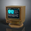 Vintage Electronic Computer Monitor With Retro Design Showing Screen Data And Person
