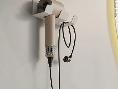 Modern Bathroom Daily Electrical Appliances With Wall Mounted Hair Dryer Holder And Headphones 3d model