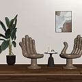 Beige Modern Accent Chairs With Green Plant Small Side Table And Decorative Wall Art