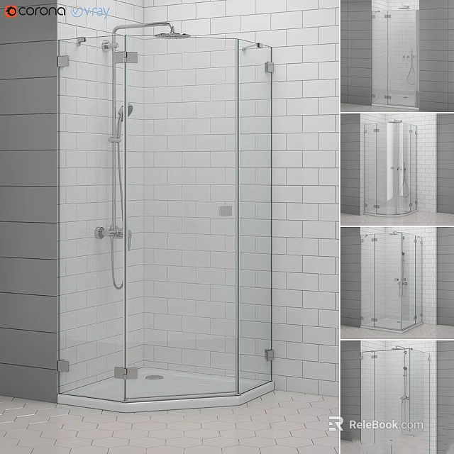 Shower Sauna Modern Design With Glass Enclosure White Tiles And Gray Walls 3d model 