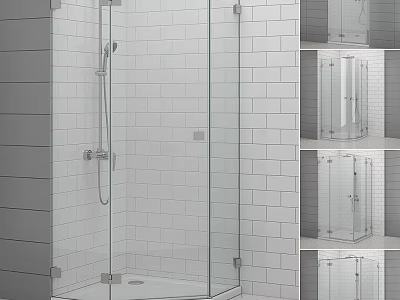 Shower Sauna Modern Design With Glass Enclosure White Tiles And Gray Walls 3d model