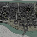 Traditional Commercial Street With Riverfront Buildings And Pedestrian Layout Design