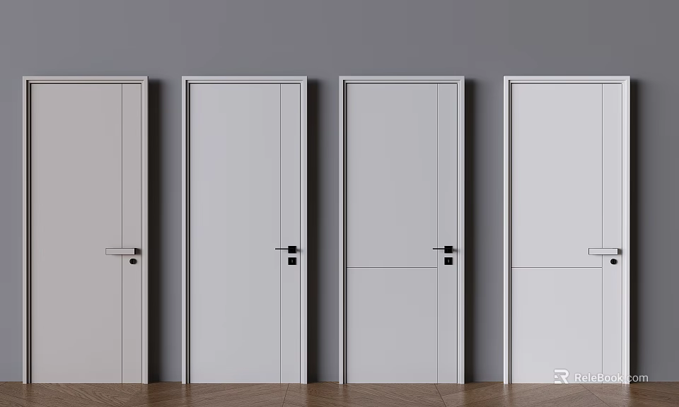Modern Hinged Doors Design For Home Interior With Various Styles And Handles 3d model 
